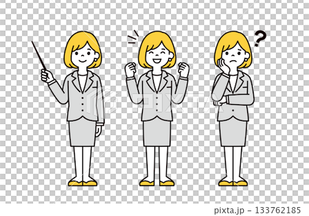 Explaining, working hard, thinking, young business woman, OL full body vector illustration material set Explaining, working hard, thinking, young business woman, OL full body vector illustration material set 133762185