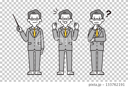 Full-body vector illustration set of a male boss, president, or manager teaching, smiling, rejoicing, or worrying Full-body vector illustration set of a male boss, president, or manager teaching, smiling, rejoicing, or worrying 133762191