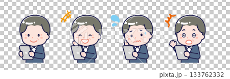 A "senior man in casual clothes" using a tablet 133762332