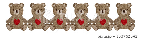【茶色いテディベアのライン】手刺繍イラスト素材 【茶色いテディベアのライン】手刺繍イラスト素材 133762342