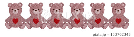 【ピンクテディベアのライン】手刺繍イラスト素材 133762343