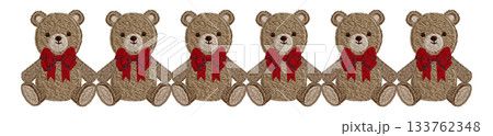 【茶色いテディベアのライン】手刺繍イラスト素材 133762348