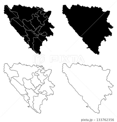 Bosnia and Herzegovina Outline and Solid Fill Map Set. 133762356