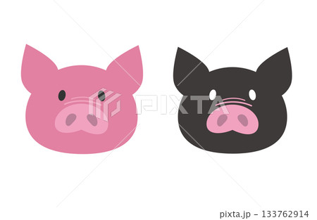 ピンクの豚と黒い豚の顔のイラスト 133762914