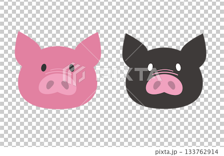 Pink and black pig faces illustration 133762914