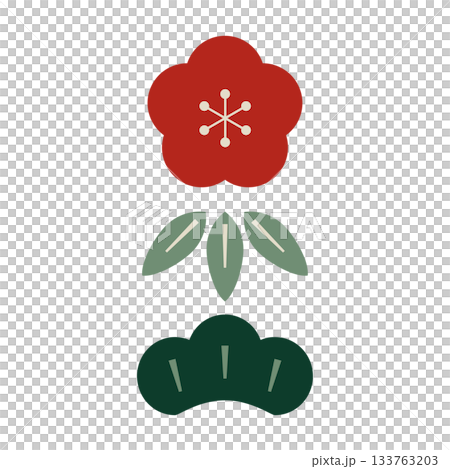 簡潔可愛的松樹、竹子和梅花向量圖 133763203