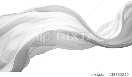 3d rendering white silk fabric flying wind isolated white background elegant soft textile cloth waving fashion material smooth texture motion art 133763259