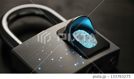modern biometric padlock with blue glowing fingerprint scanner security technology privacy protection safety concept access control identity verification modern biometric padlock with blue glowing fingerprint scanner security technology privacy protection safety concept access control identity verification 133763275