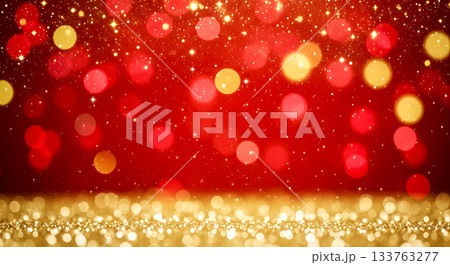 Red and gold bokeh background, abstract christmas lights, festive holiday texture, shiny glitter stars, party backdrop, blurred particles, bright magical 133763277