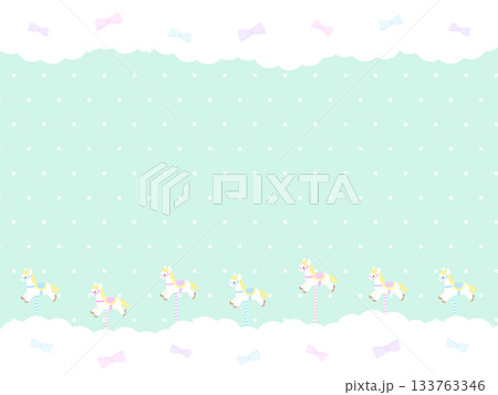 もくもくリボンな木馬のファンシー緑フレーム　4:3 133763346