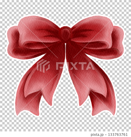Watercolor Red Decorative Bow Illustration 133763761