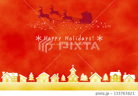 赤い空とサンタのシルエットが描かれたクリスマス背景 133763821