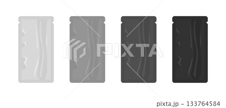 Four foil sachets showing different shades of gray for packaging design Four foil sachets showing different shades of gray for packaging design 133764584