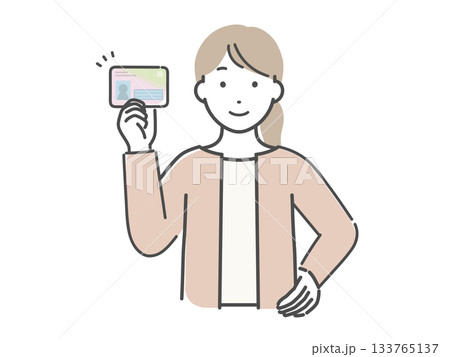 マイナンバーカードを見せている若い女性のイラスト マイナンバーカードを見せている若い女性のイラスト 133765137