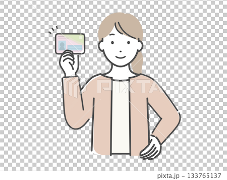 マイナンバーカードを見せている若い女性のイラスト マイナンバーカードを見せている若い女性のイラスト 133765137