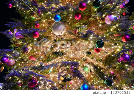 冬のイベント クリスマスツリーとライトアップ 夜景 背景画像 133765535