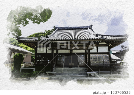 水彩画風　安芸灘とびしま海道　大崎下島　御手洗　大東寺本堂　広島県呉市 133766523