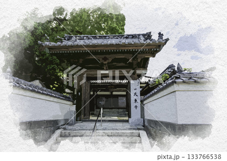 水彩画風　安芸灘とびしま海道　大崎下島　御手洗　大東寺山門　広島県呉市 133766538