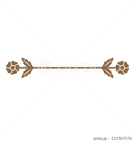 Brown text divider vintage ornate frame, vector fancy decorative element with flower and leaves, line floral separator 133767578