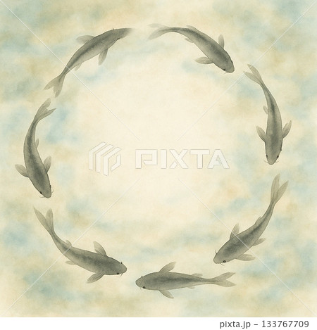 鯉シリーズ：円形に泳ぐ鯉の上品なフレーム背景 133767709