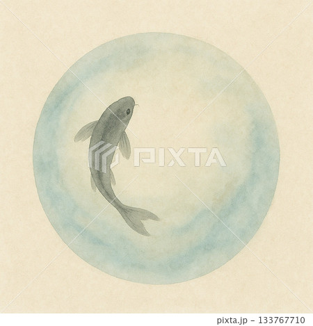 鯉シリーズ：金魚鉢のような円形の中を泳ぐ鯉の背景 133767710