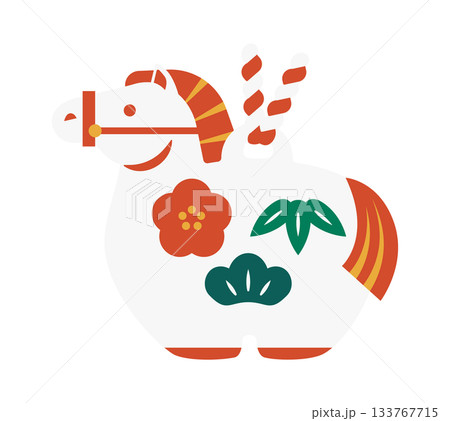 松竹梅の絵柄入りの午の縁起物のイラスト 133767715