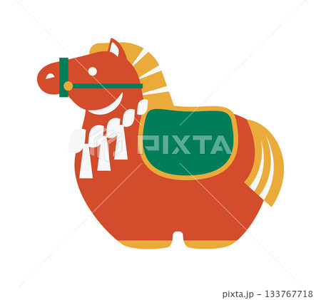 赤い午の縁起物の正月飾りのイラスト素材 133767718