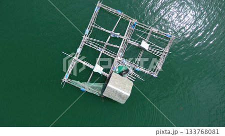 Fish farm with cages for fish and shrimp 133768081