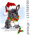 黒いフレンチブルドッグのサンタ帽クリスマス水彩イラスト 133768590