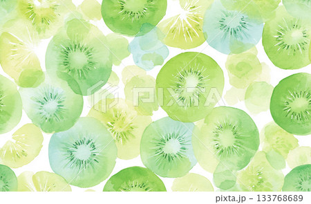 白い背景に散らばるフレッシュなキウイフルーツの素材 133768689