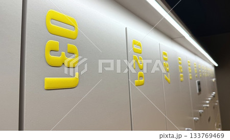 Gray lockers with numbers in the gym 133769469