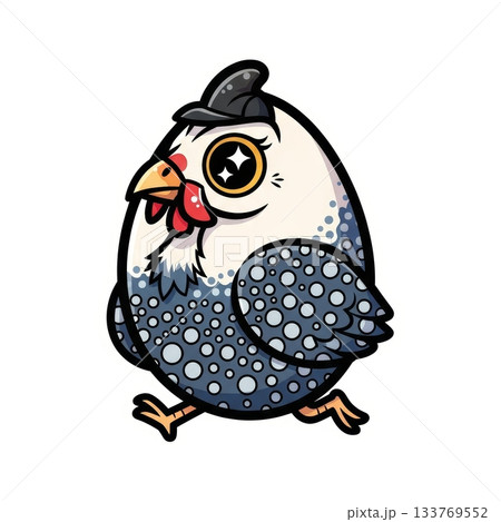 Charming Guinea Fowl Running with Spotted Feathers in Kawaii Style Charming Guinea Fowl Running with Spotted Feathers in Kawaii Style 133769552
