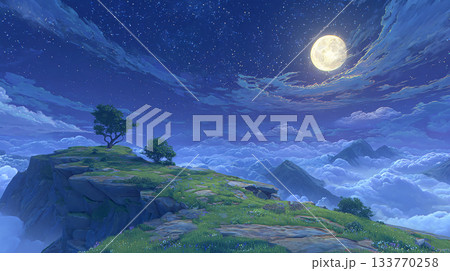 星空の下、月明かりに照らされる断崖絶壁 星空の下、月明かりに照らされる断崖絶壁 133770258