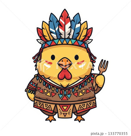 Cute Chibi Chicken in Colorful Tribal Warrior Attire Illustration Cute Chibi Chicken in Colorful Tribal Warrior Attire Illustration 133770355