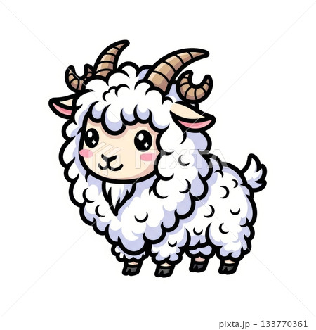 Cute Angora Goat with Long Curly Hair in Kawaii Style Illustration Cute Angora Goat with Long Curly Hair in Kawaii Style Illustration 133770361