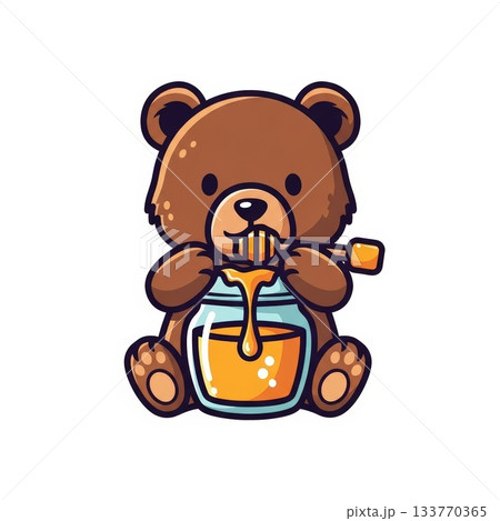 Cute Bear Eating Honey from Jar in Kawaii Style Vector Illustration Cute Bear Eating Honey from Jar in Kawaii Style Vector Illustration 133770365
