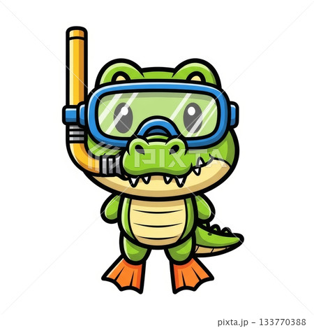 Cute Crocodile in Snorkeling Gear with Flippers Vector Illustration Cute Crocodile in Snorkeling Gear with Flippers Vector Illustration 133770388