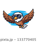 Cute Eagle Soaring with Aviator Sunglasses in Vibrant Kawaii Style 133770405