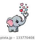 Cute Elephant Blowing Heart Shaped Bubbles in Kawaii Style Illustration 133770408
