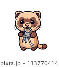 Playful Ferret Stealing Shiny Keys in Kawaii Vector Illustration 133770414