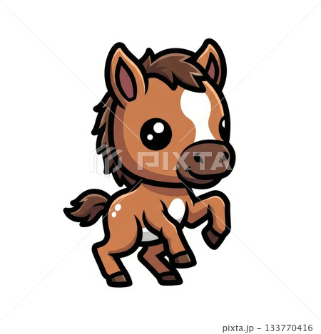 Adorable Foal Standing on Shaky Legs in Kawaii Illustration Style 133770416