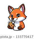 Sly Fox Holding Stolen Cookie in Kawaii Style Illustration 133770417