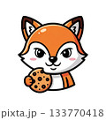 Sly Fox Holding Stolen Cookie in Kawaii Style Flat Design Illustration 133770418