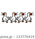 Adorable Geese Honking While Walking in Line - Kawaii Vector Art 133770419