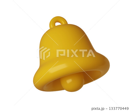 Golden 3D Notification Bell Icon. Alert symbol indicating important message, warning, reminder, or urgent update. 3d rendering 133770449