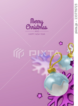 Festive greeting card design with elegant gold decorations and soft white elements for Christmas and New Year themes 133770723