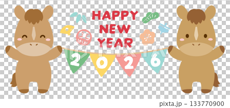 Horse and 2026 New Year's Garland New Year's and New Year's Card Illustration 03 Horse and 2026 New Year's Garland New Year's and New Year's Card Illustration 03 133770900