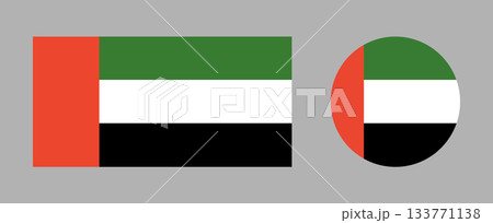 United Arab Emirates rectangular, round flag set. National flag of UAE. Circle, rectangle flag of United Arab Emirates. 133771138