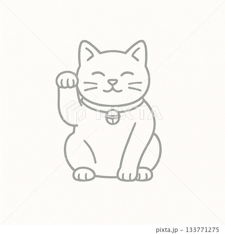 招き猫のイラスト　ミニマル線画　Generative AI 133771275