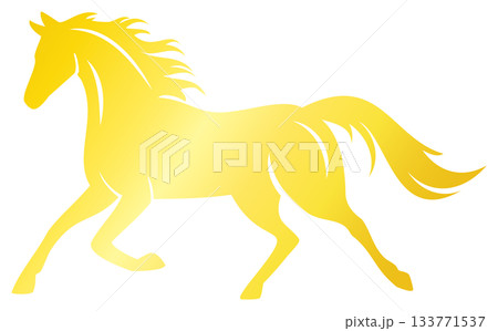 走る馬のイラスト、午年の年賀状素材、金色 走る馬のイラスト、午年の年賀状素材、金色 133771537
